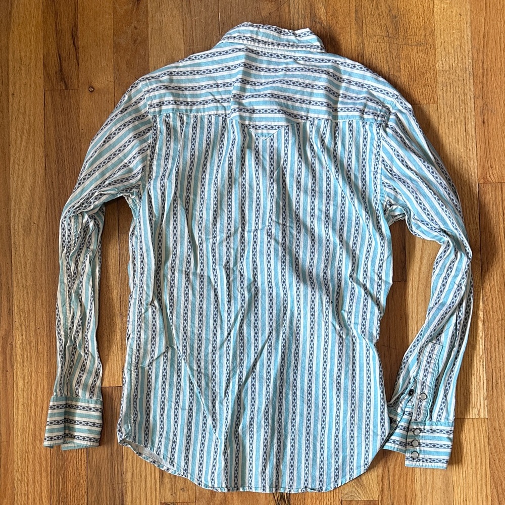 Tecovas Aqua and White Striped Men's Button-Down Western Shirt - Picture 4 of 5